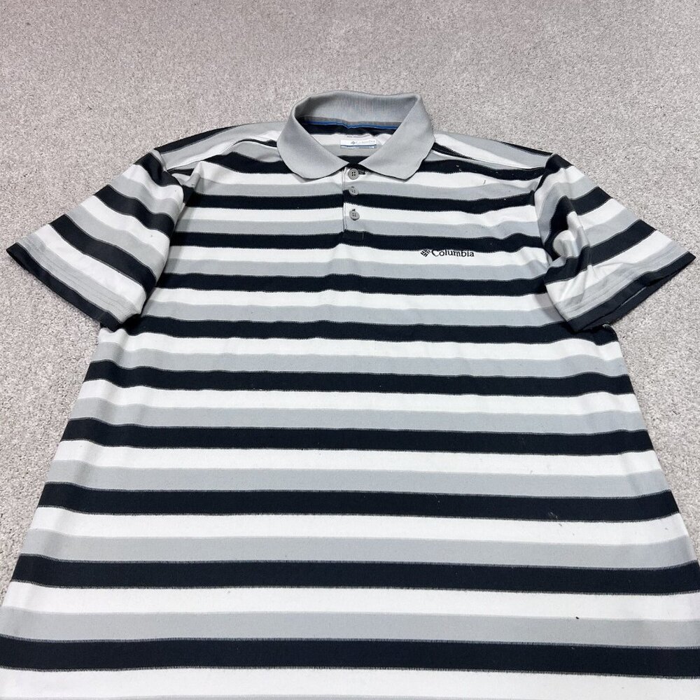Columbia Polo Men’s Gray White Striped Short Sleeve Size Large - Picture 7 of 10